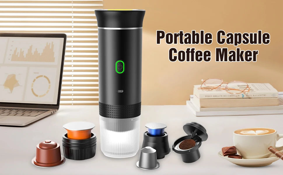 Portable Espresso Coffee Maker – 3-in-1 Capsule and Ground Coffee | Wireless, High Pressure, Travel-Friendly