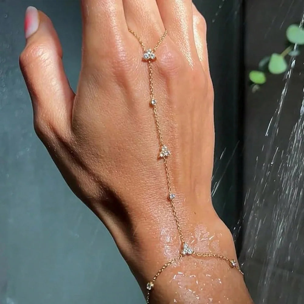 ✨ 2025 Fashion Round Crystal Finger Bracelet – Elegant Hand Chain with Geometric Sparkle