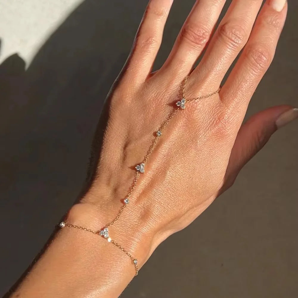 ✨ 2025 Fashion Round Crystal Finger Bracelet – Elegant Hand Chain with Geometric Sparkle