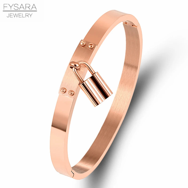 π FYSARA Fashion Lock Charm Bracelet β Stainless Steel Black & Gold