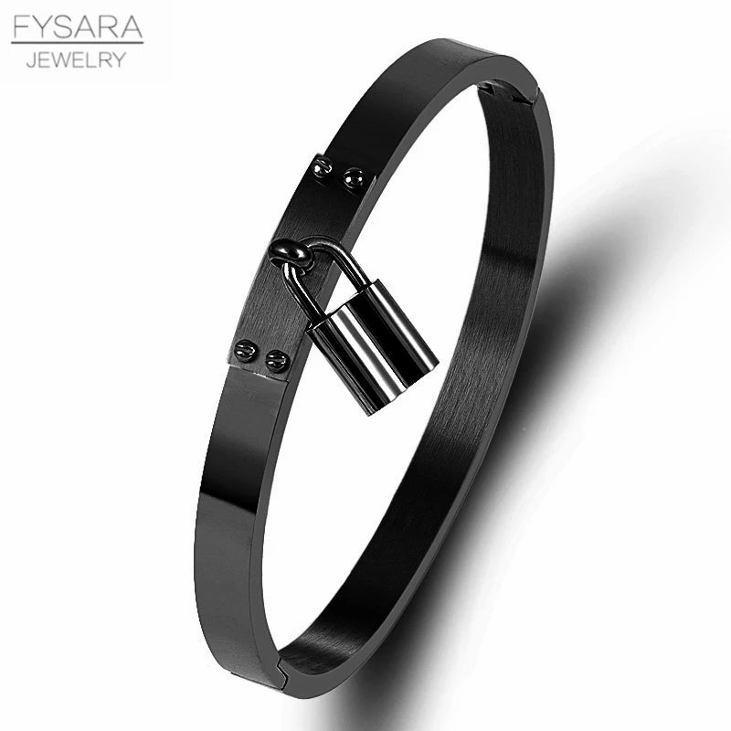 π FYSARA Fashion Lock Charm Bracelet β Stainless Steel Black & Gold