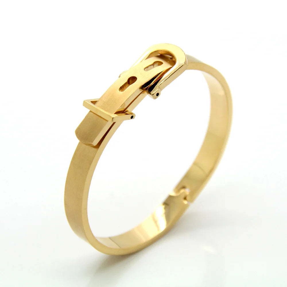 π BORASI 18K Gold Plated Adjustable Belt Buckle Bangle β Unisex Luxury Stainless Steel