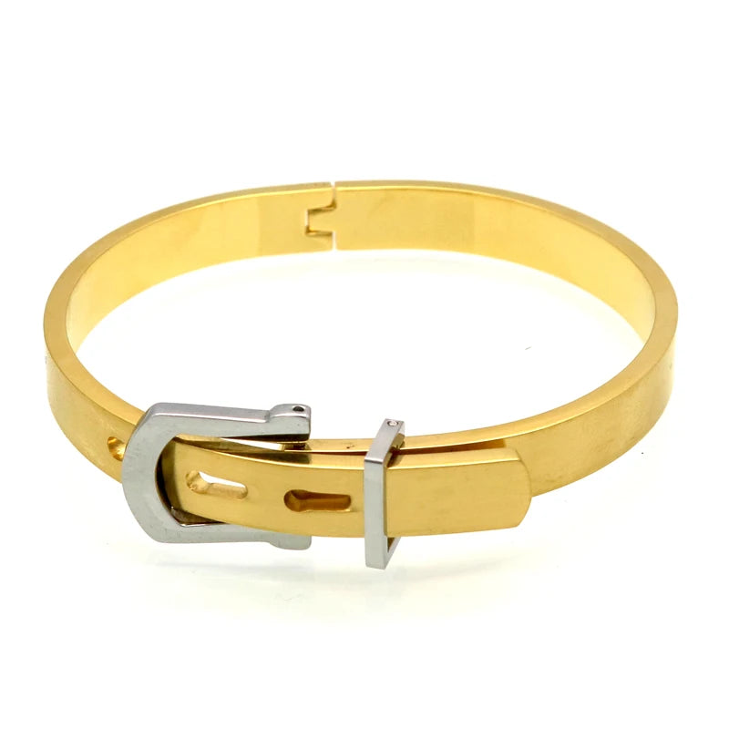 π BORASI 18K Gold Plated Adjustable Belt Buckle Bangle β Unisex Luxury Stainless Steel