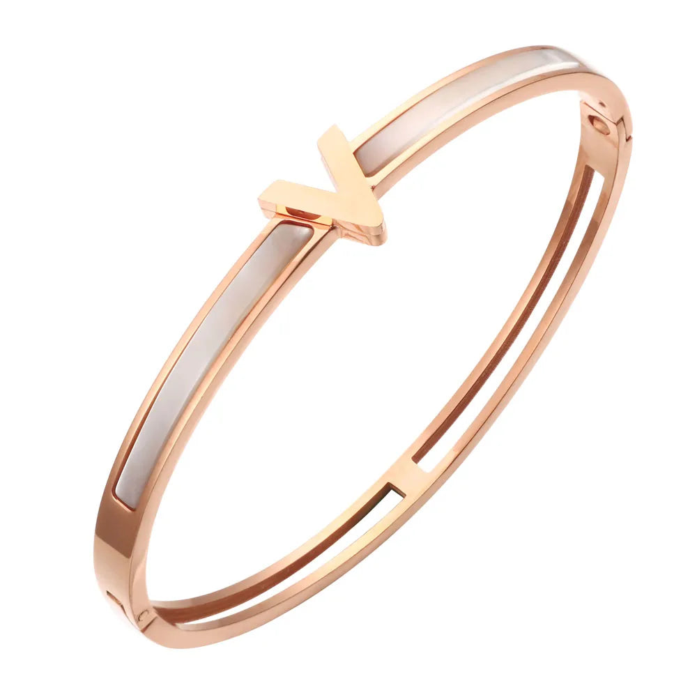 ⨠JINHUI 18k Gold Plated Stainless Steel V Letter Cuff Bangle ā Trendy Charm Bracelet