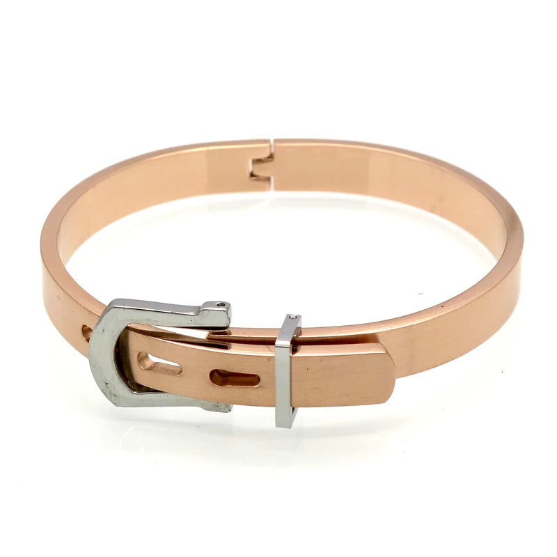 π BORASI 18K Gold Plated Adjustable Belt Buckle Bangle β Unisex Luxury Stainless Steel