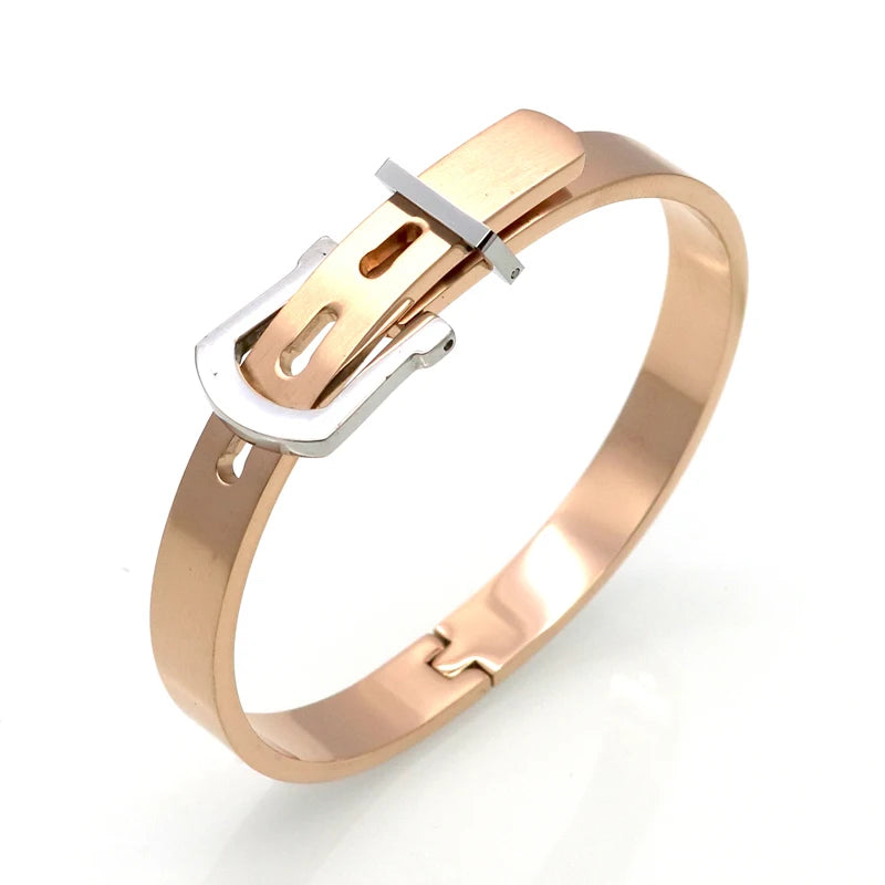 π BORASI 18K Gold Plated Adjustable Belt Buckle Bangle β Unisex Luxury Stainless Steel