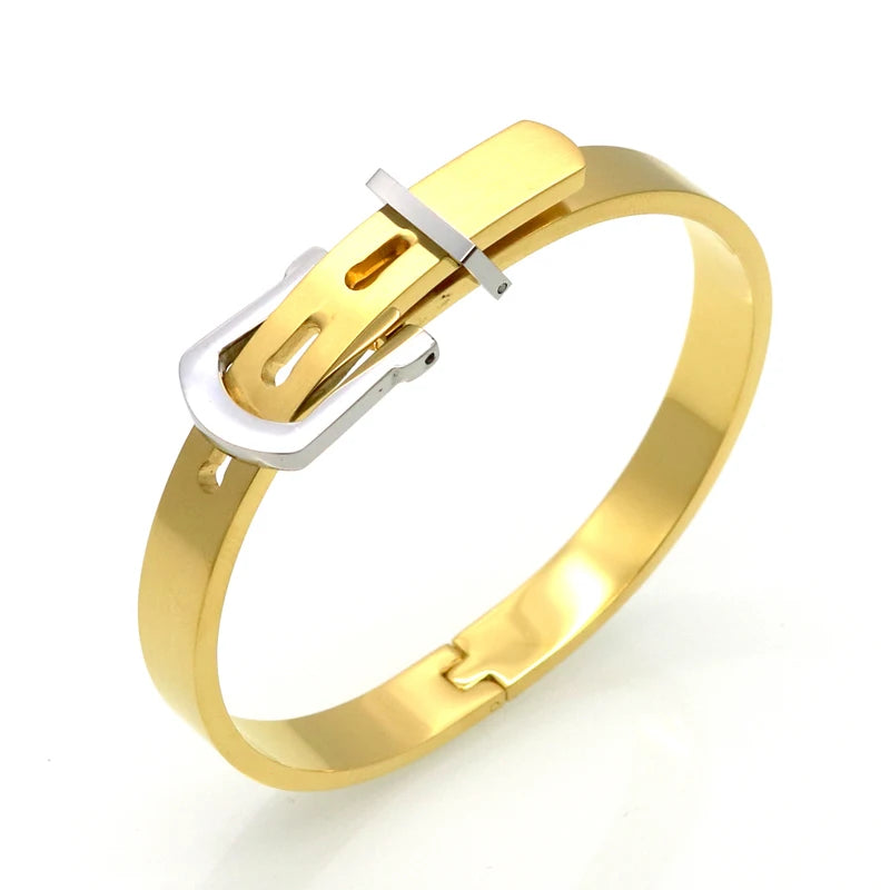 π BORASI 18K Gold Plated Adjustable Belt Buckle Bangle β Unisex Luxury Stainless Steel