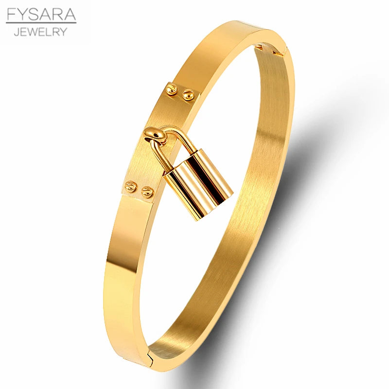 π FYSARA Fashion Lock Charm Bracelet β Stainless Steel Black & Gold