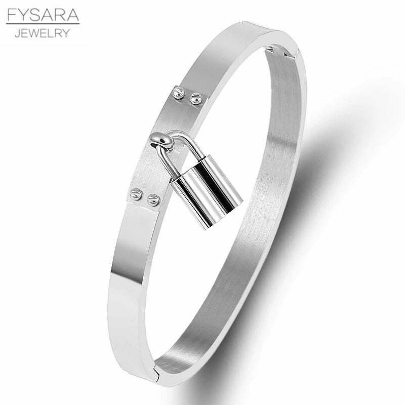 π FYSARA Fashion Lock Charm Bracelet β Stainless Steel Black & Gold