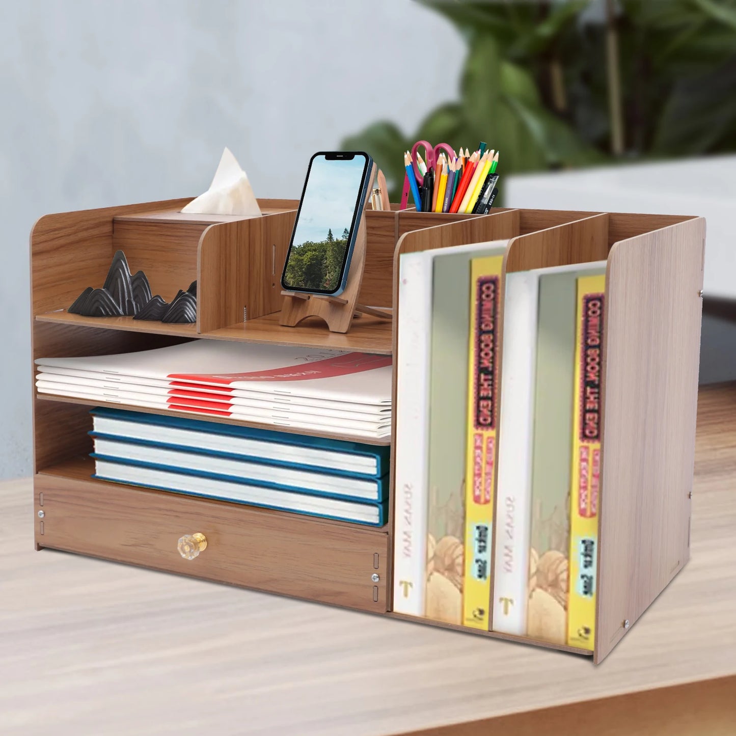 4-Tier Wooden Desk Organizer with Drawers