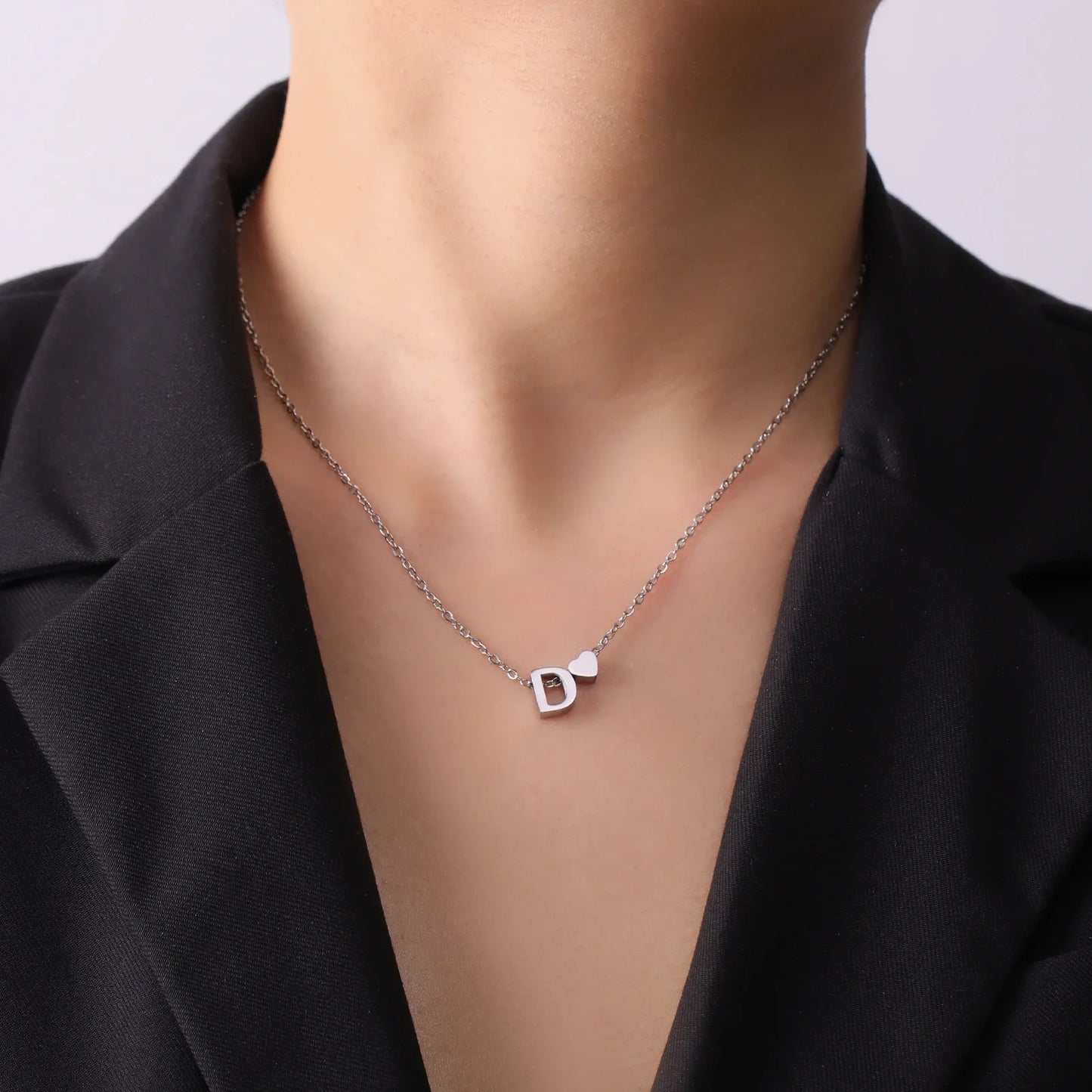 Skyrim Tiny Heart Initial Necklace-Stainlesssteel