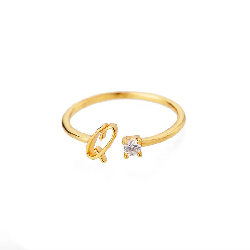 ✨ 18k Gold Plated Tiny A–Z Initial Letter Rings – Adjustable Stainless Steel Rings