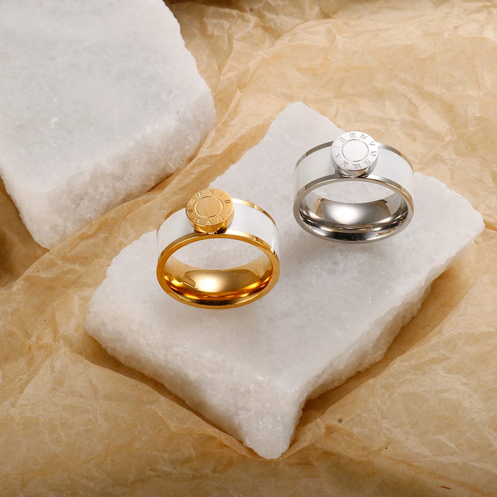💫 JINHUI 18 Karat vergoldetes Edelstahl-Emaille-Armreif- und Ringset – Klassischer Schmuck mit römischen Ziffern
