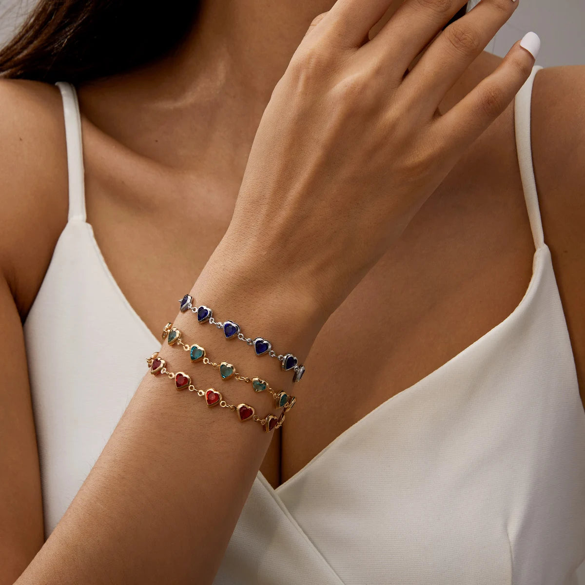 ❤️ Elegant Red Crystal Heart Bracelet – 18K Gold Plated Charm Jewelry
