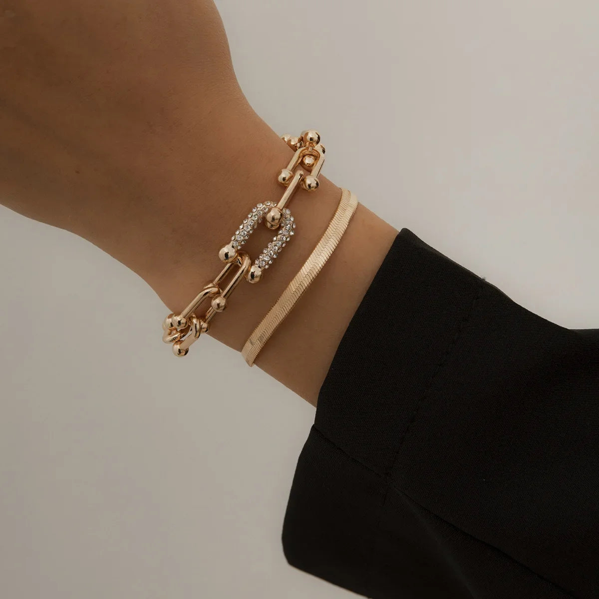 ⚡ 18 Karat vergoldetes Punk-Armband in U-Form mit Schlangenkette – Luxus-Schmuck mit Zirkonia-Gliedern für Damen