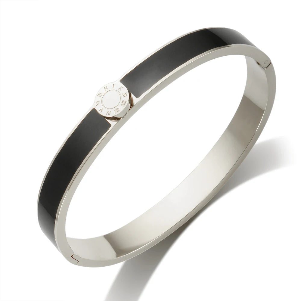 💫 JINHUI 18 Karat vergoldetes Edelstahl-Emaille-Armreif- und Ringset – Klassischer Schmuck mit römischen Ziffern