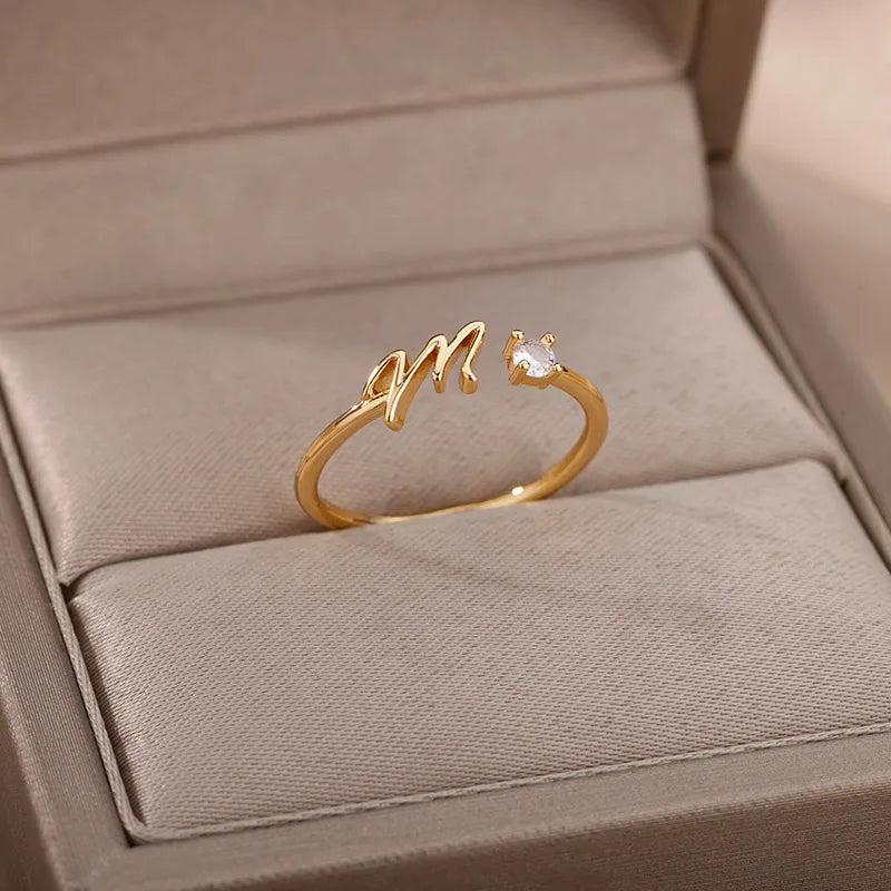 ✨ 18k Gold Plated Tiny A–Z Initial Letter Rings – Adjustable Stainless Steel Rings