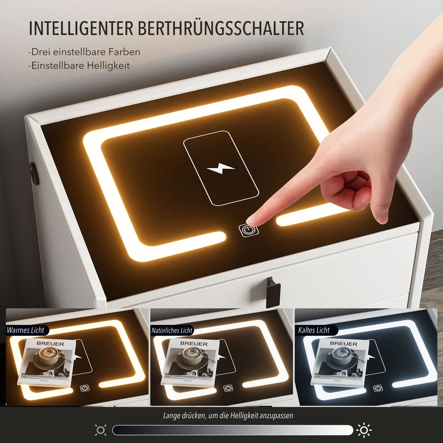 ποΈ Oyajia Smart Bedside Table with Wireless Charging, LED Light & 2 Drawers