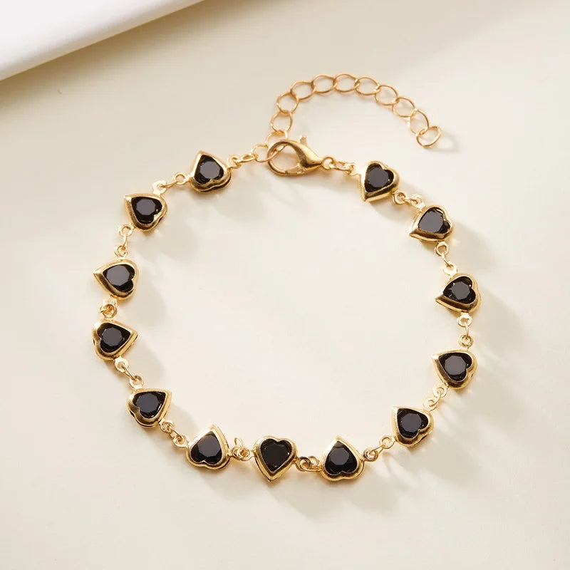 ❤️ Elegant Red Crystal Heart Bracelet – 18K Gold Plated Charm Jewelry