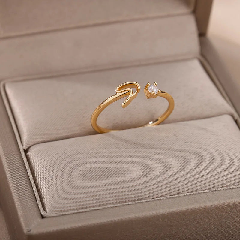 ✨ 18k Gold Plated Tiny A–Z Initial Letter Rings – Adjustable Stainless Steel Rings