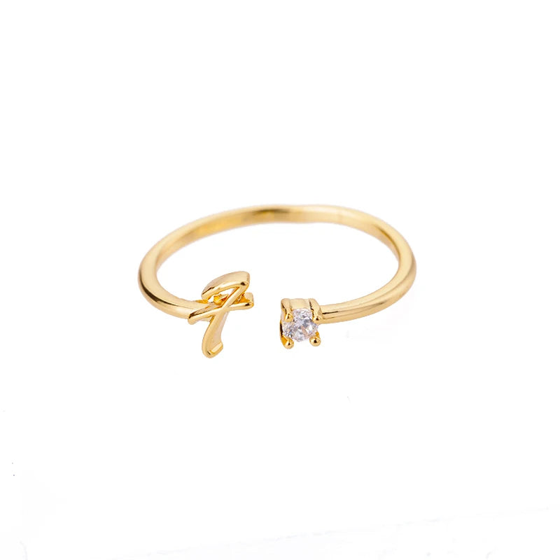 ✨ 18k Gold Plated Tiny A–Z Initial Letter Rings – Adjustable Stainless Steel Rings