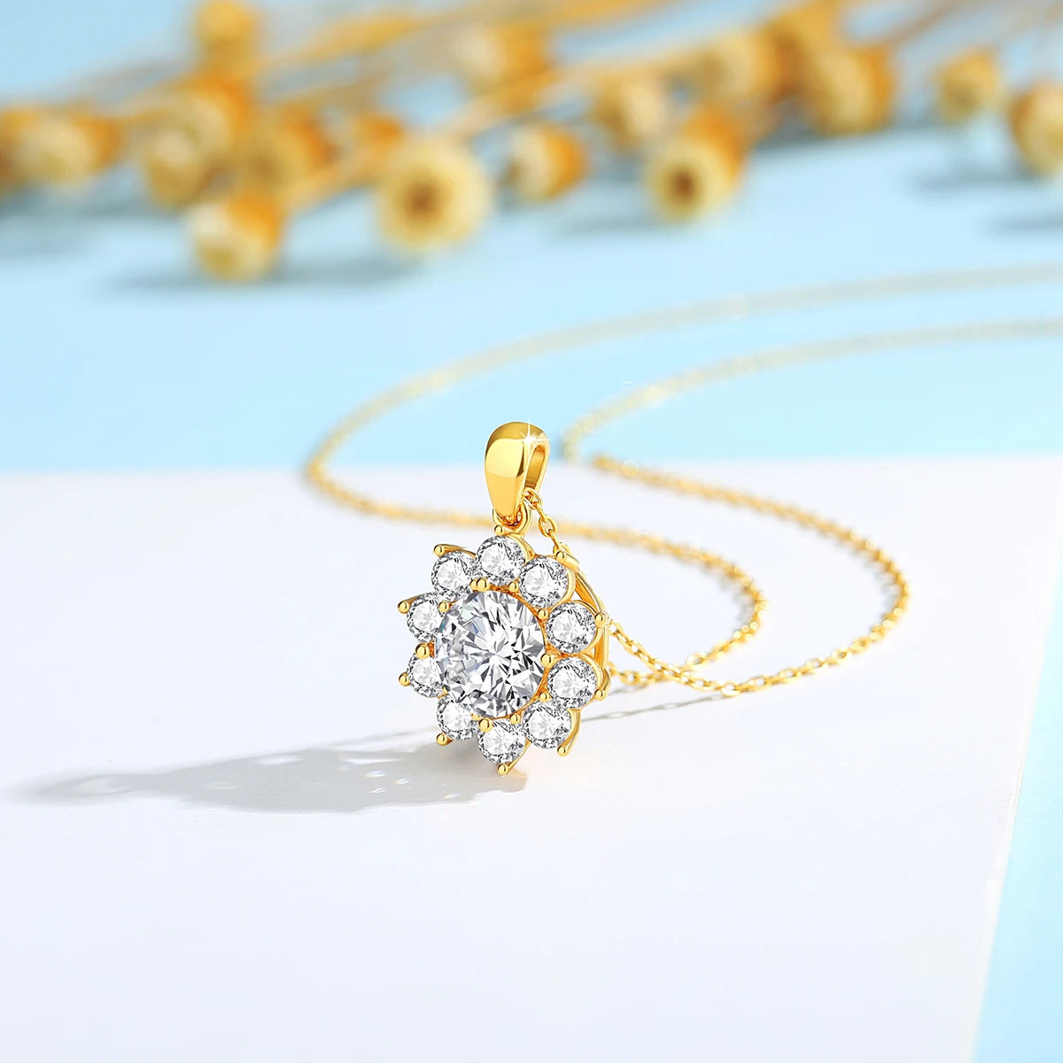 💎 Szjinao 1ct Moissanite Flower Pendant Necklace – 100% Real 18K Gold with Certificate | Luxury Wedding Anniversary Jewelry