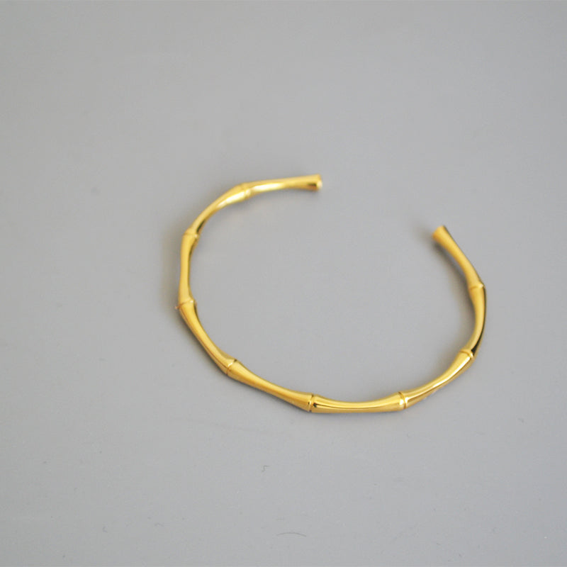 🌿 Bamboo Joint Cuff Bracelet – Trendy Gold Color Stainless Steel Bangle