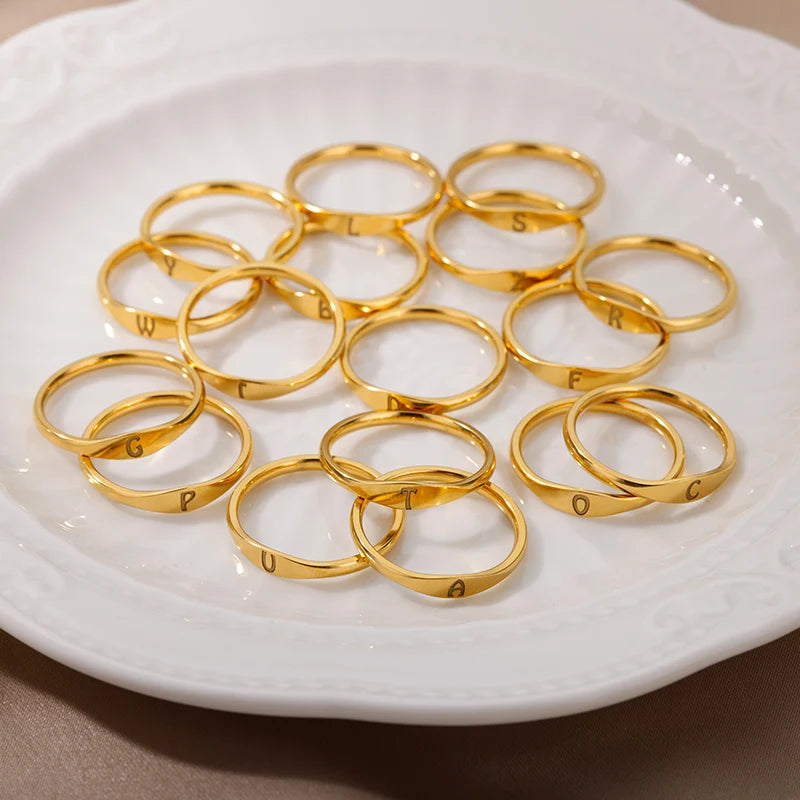 π 18k Gold Plated Tiny Initial Letter Rings β AβZ Stainless Steel Adjustable Rings