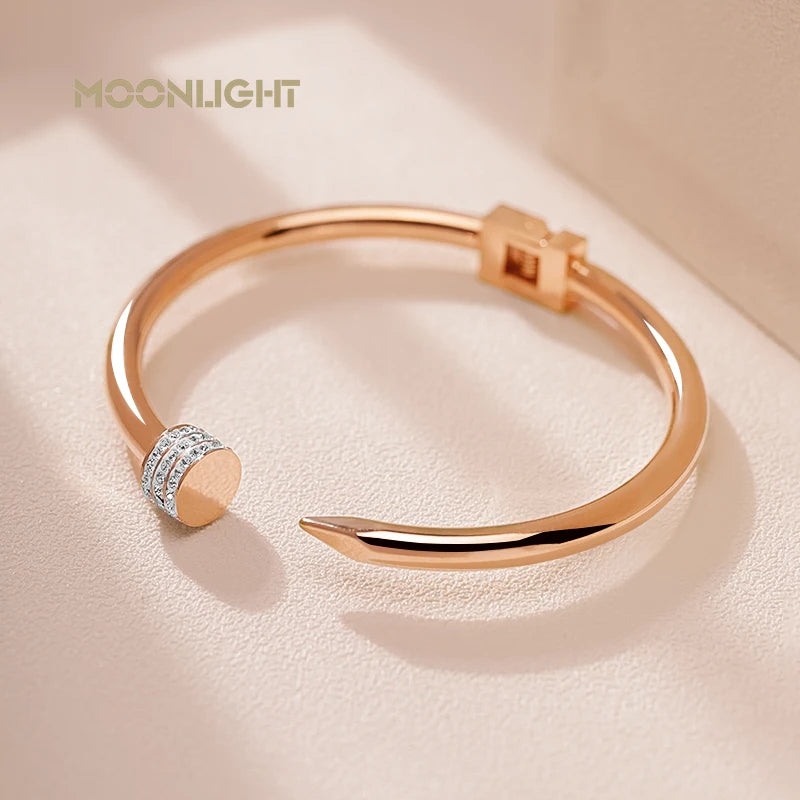 π« MOONLIGHT Classic Nail Open Cuff Bracelet β 18K Gold Plated Stainless Steel Bangle for Women