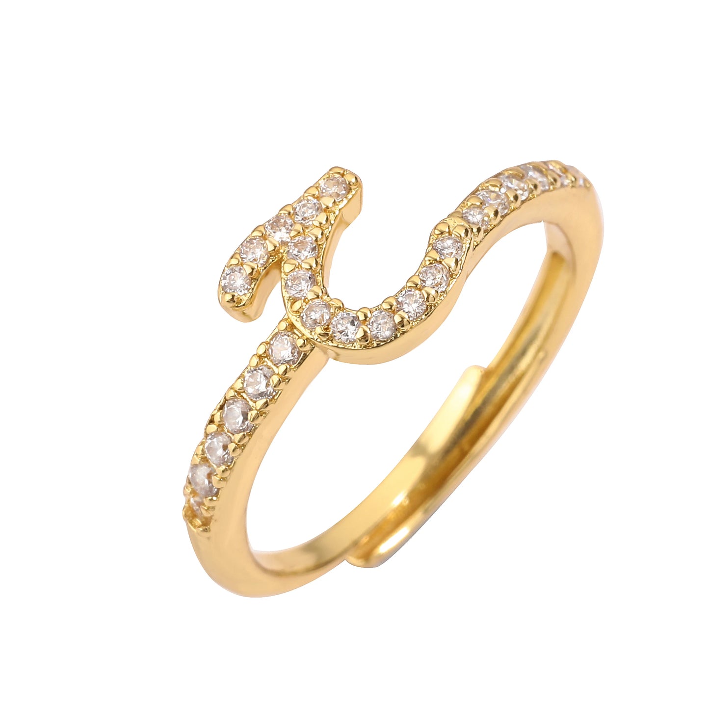🌙 18k Gold Plated Arabic Letter Square Ring – HECHENG Women’s Fashion Ring with Zircon Inlay