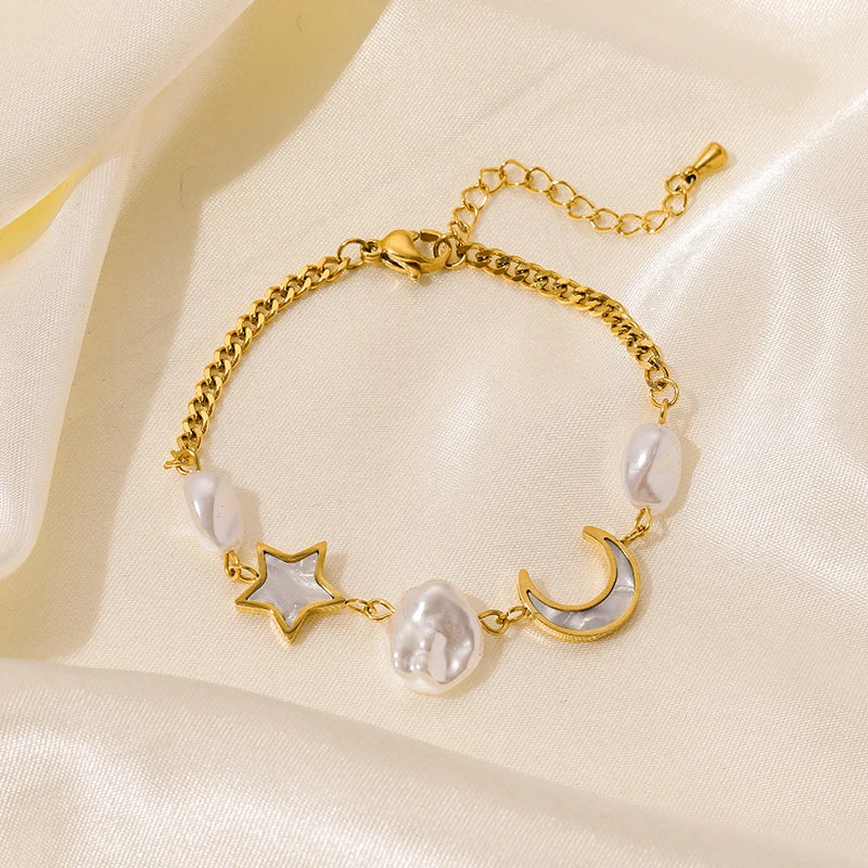 π EILIECK 18K Gold Plated Pearl Roman Numeral Charm Bracelet β Elegant 316L Stainless Steel Jewelry for Women
