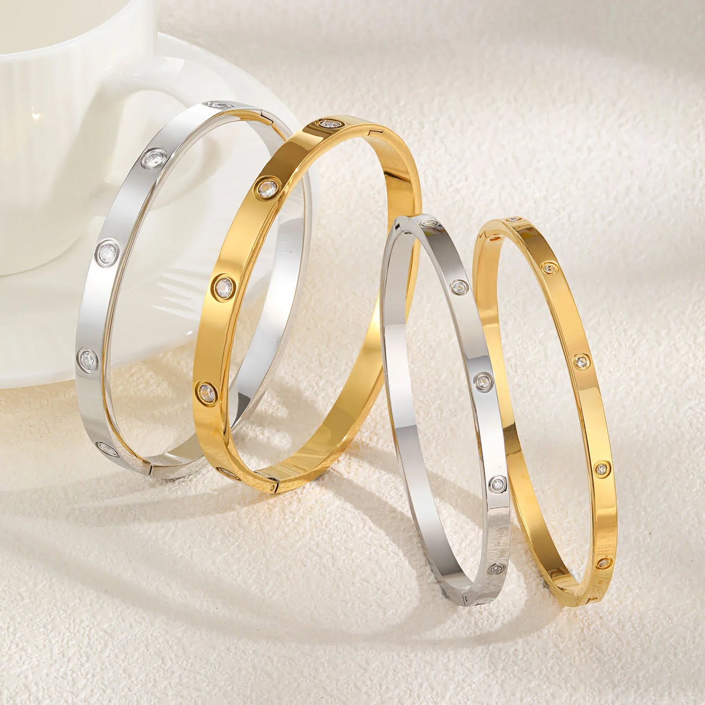 π 18K Gold-Plated Waterproof Luxury Bangle β Stainless Steel with Round Zircon Stones