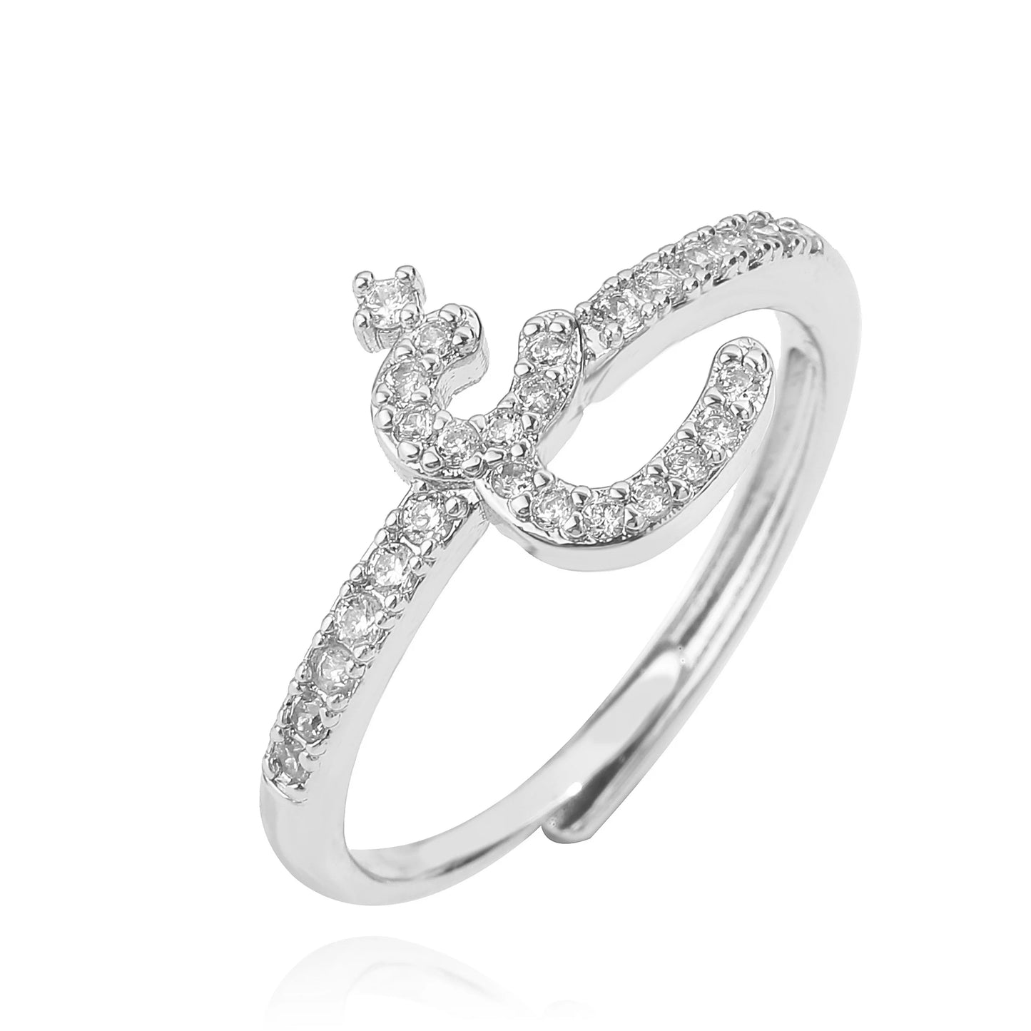 🌙 18k Gold Plated Arabic Letter Square Ring – HECHENG Women’s Fashion Ring with Zircon Inlay