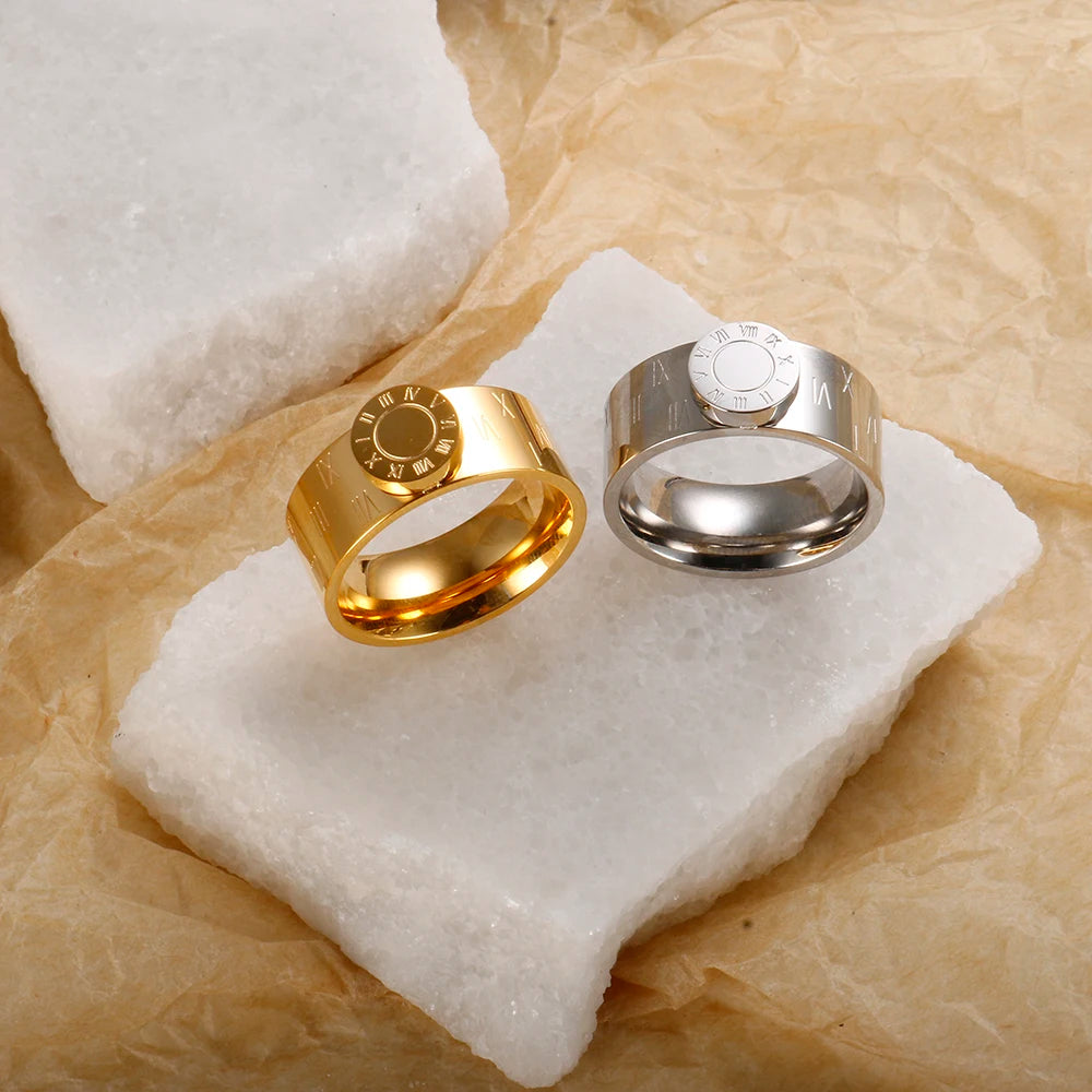 💫 JINHUI 18 Karat vergoldetes Edelstahl-Emaille-Armreif- und Ringset – Klassischer Schmuck mit römischen Ziffern