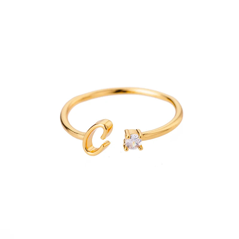 ✨ 18k Gold Plated Tiny A–Z Initial Letter Rings – Adjustable Stainless Steel Rings