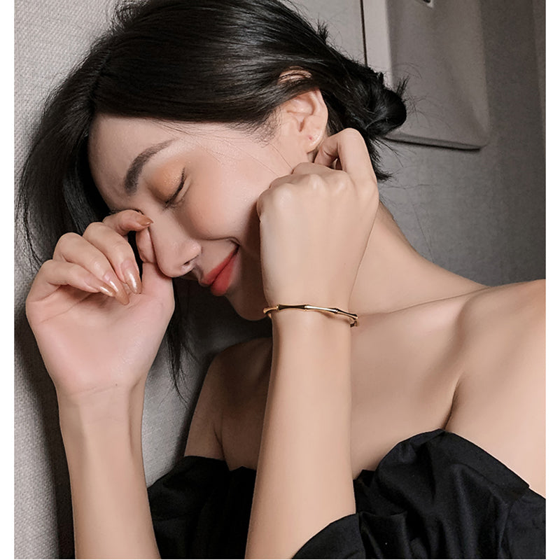 🌿 Bamboo Joint Cuff Bracelet – Trendy Gold Color Stainless Steel Bangle