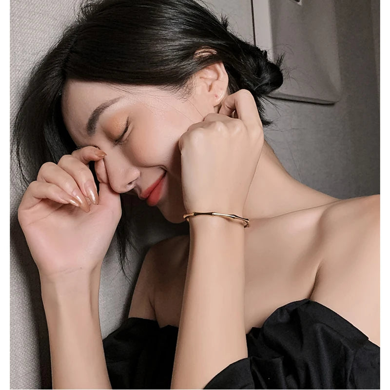 🌿 Bamboo Joint Cuff Bracelet – Trendy Gold Color Stainless Steel Bangle