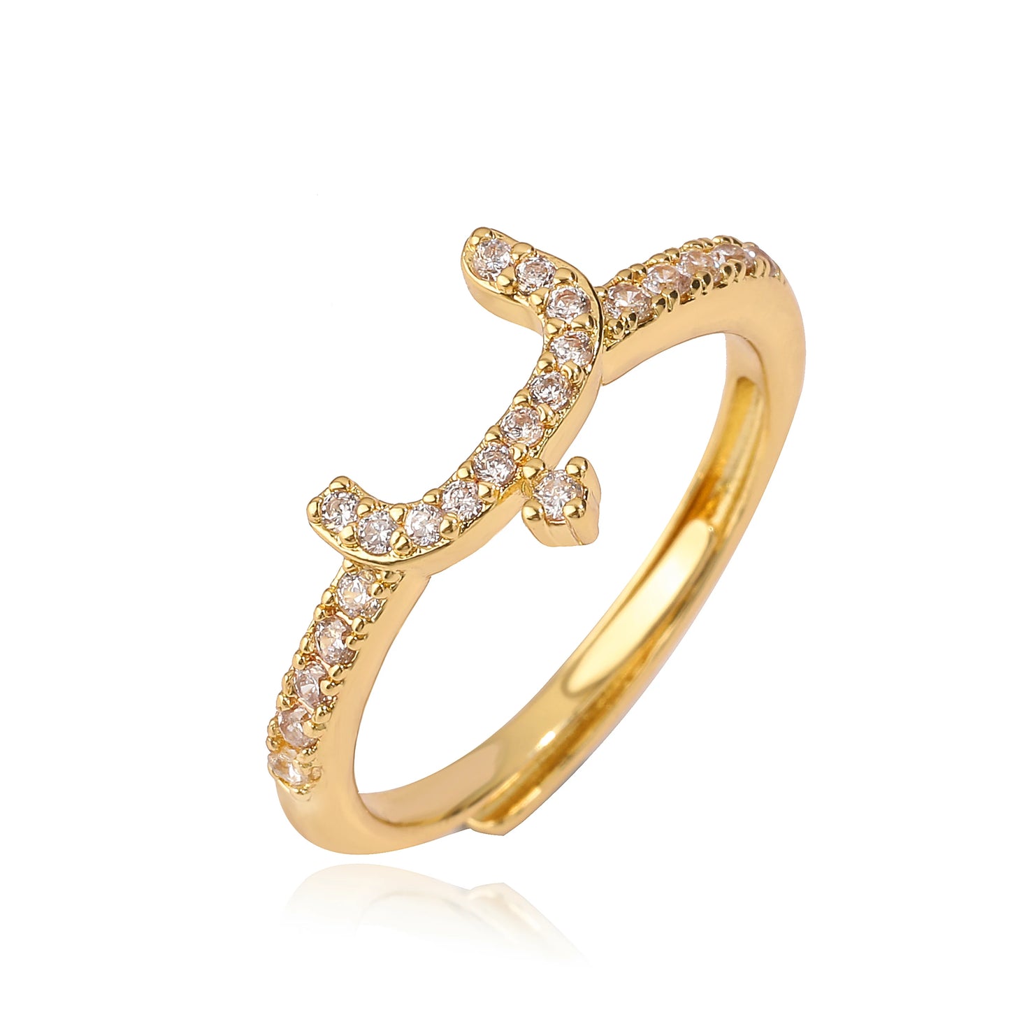 🌙 18k Gold Plated Arabic Letter Square Ring – HECHENG Women’s Fashion Ring with Zircon Inlay