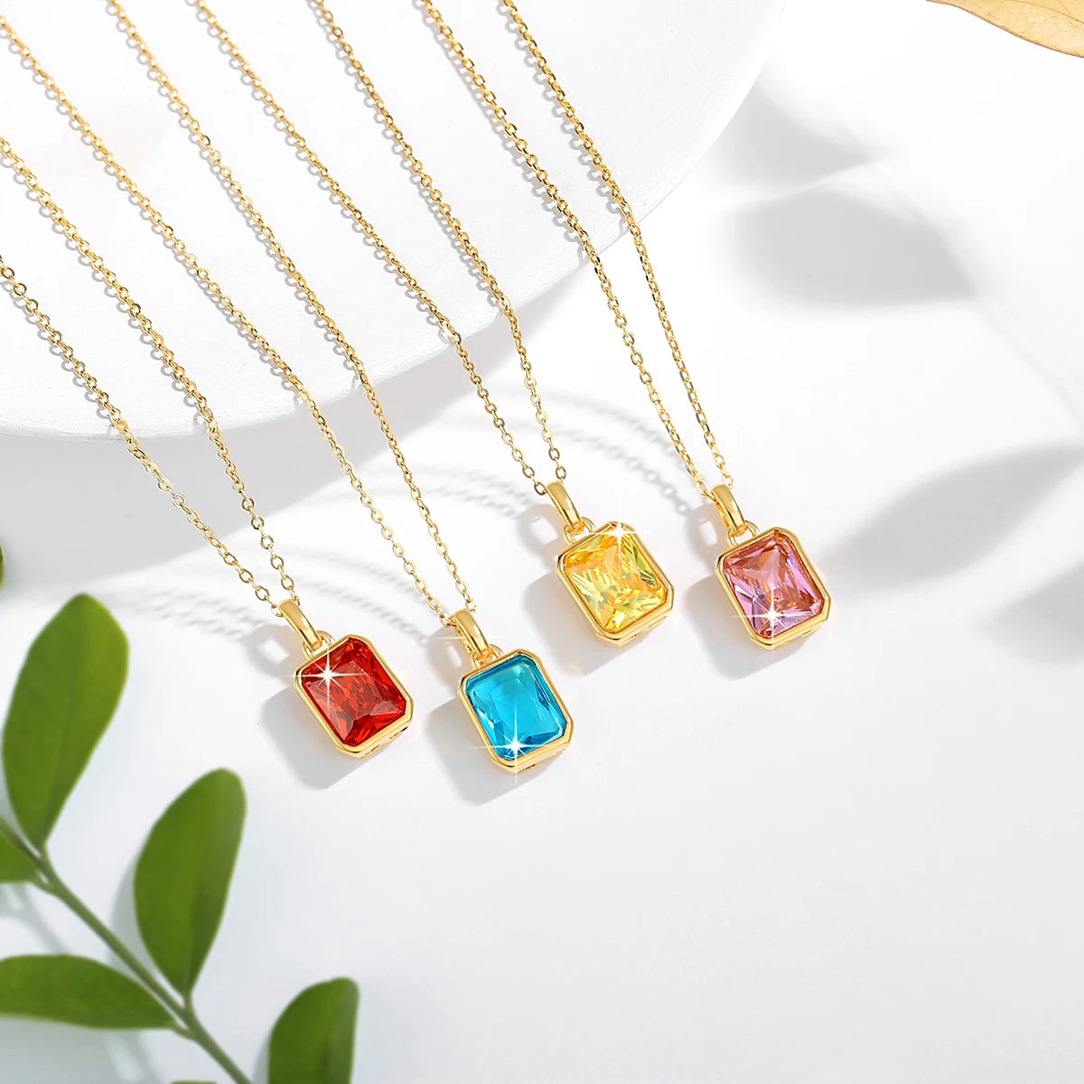 ✨ Szjinao Halskette mit Anhänger aus 100 % echtem 18 Karat Gold mit rechteckigem gelbem Stein – Zertifiziertes AU750-Gold | Luxuriöser Hochzeitsschmuck für Damen