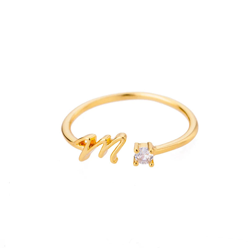 ✨ 18k Gold Plated Tiny A–Z Initial Letter Rings – Adjustable Stainless Steel Rings