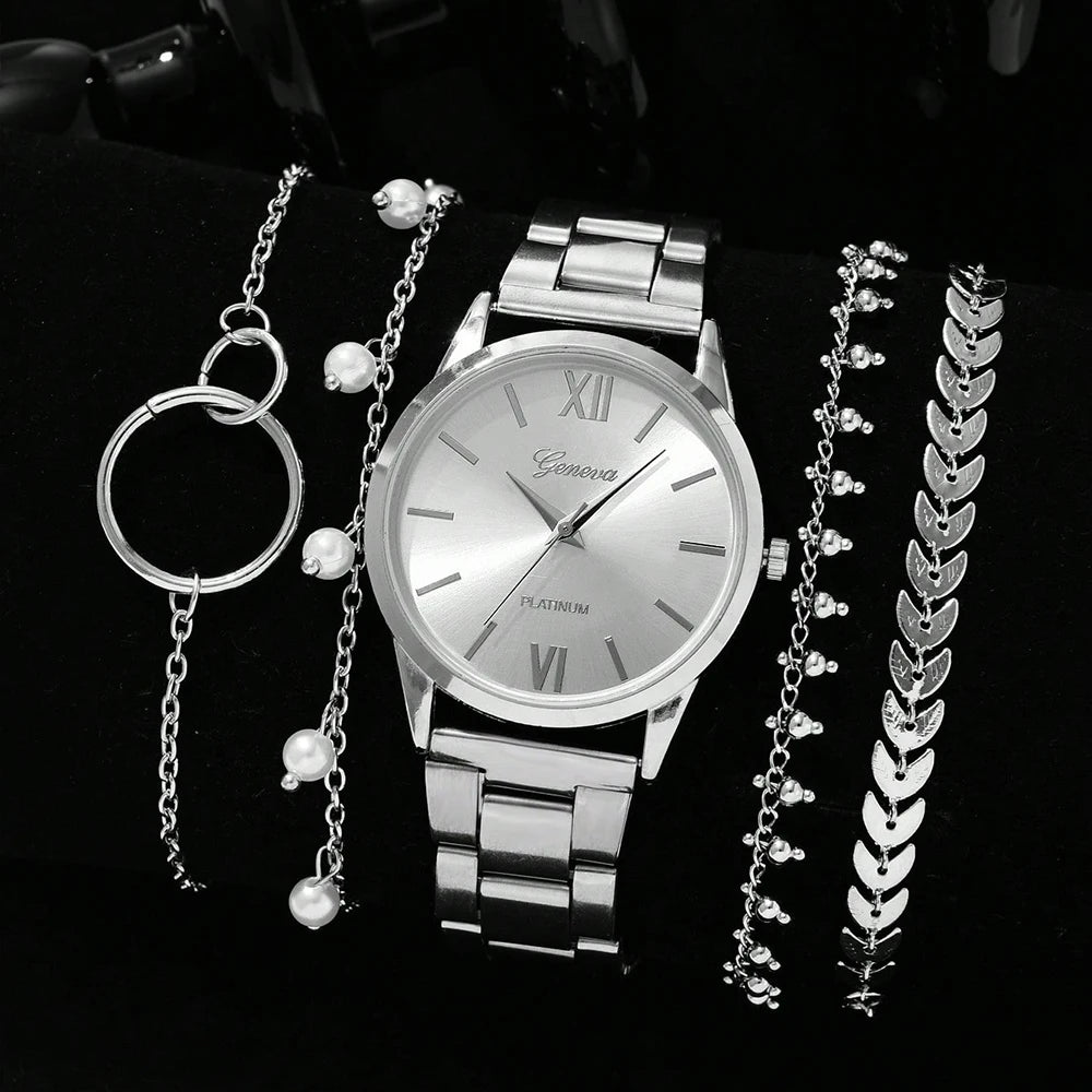 5-Piece Gold Luxe Watch & Bracelet Set✨