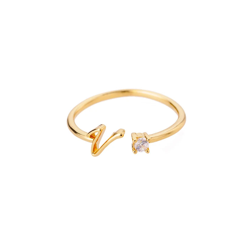✨ 18k Gold Plated Tiny A–Z Initial Letter Rings – Adjustable Stainless Steel Rings