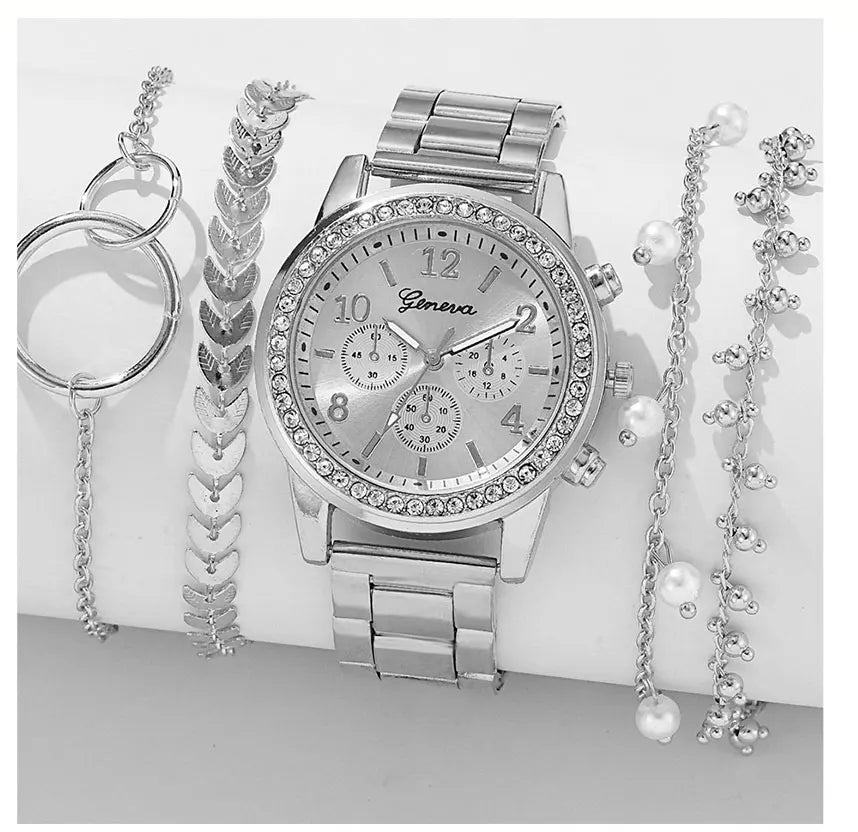5-Piece Gold Luxe Watch & Bracelet Set✨