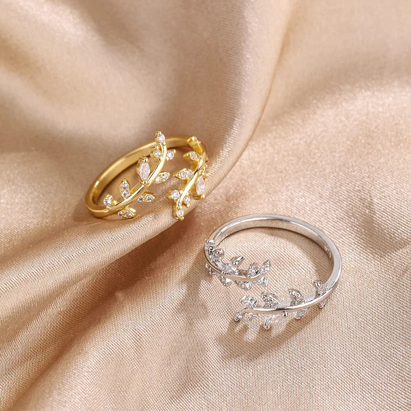 🌿 925 Sterling Silver Adjustable Branch Ring – Elegant Zircon Wedding Jewelry