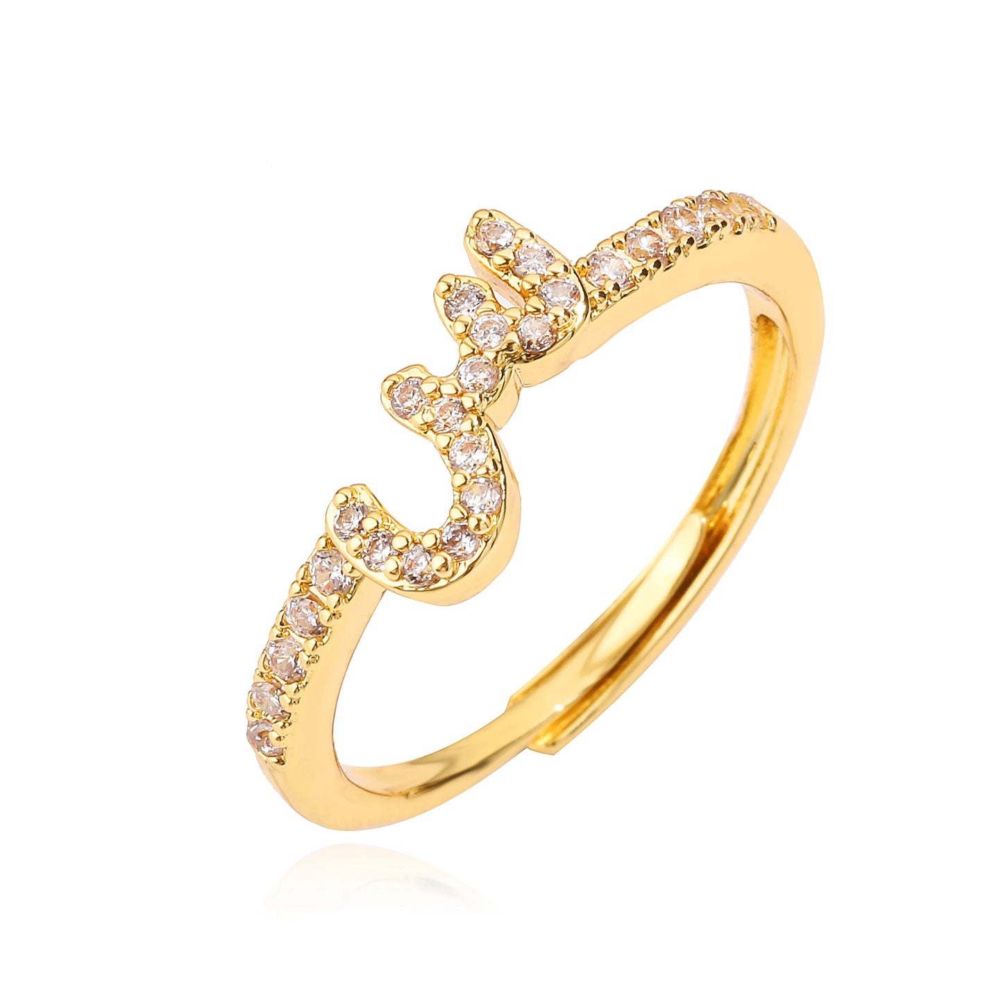 🌙 18k Gold Plated Arabic Letter Square Ring – HECHENG Women’s Fashion Ring with Zircon Inlay