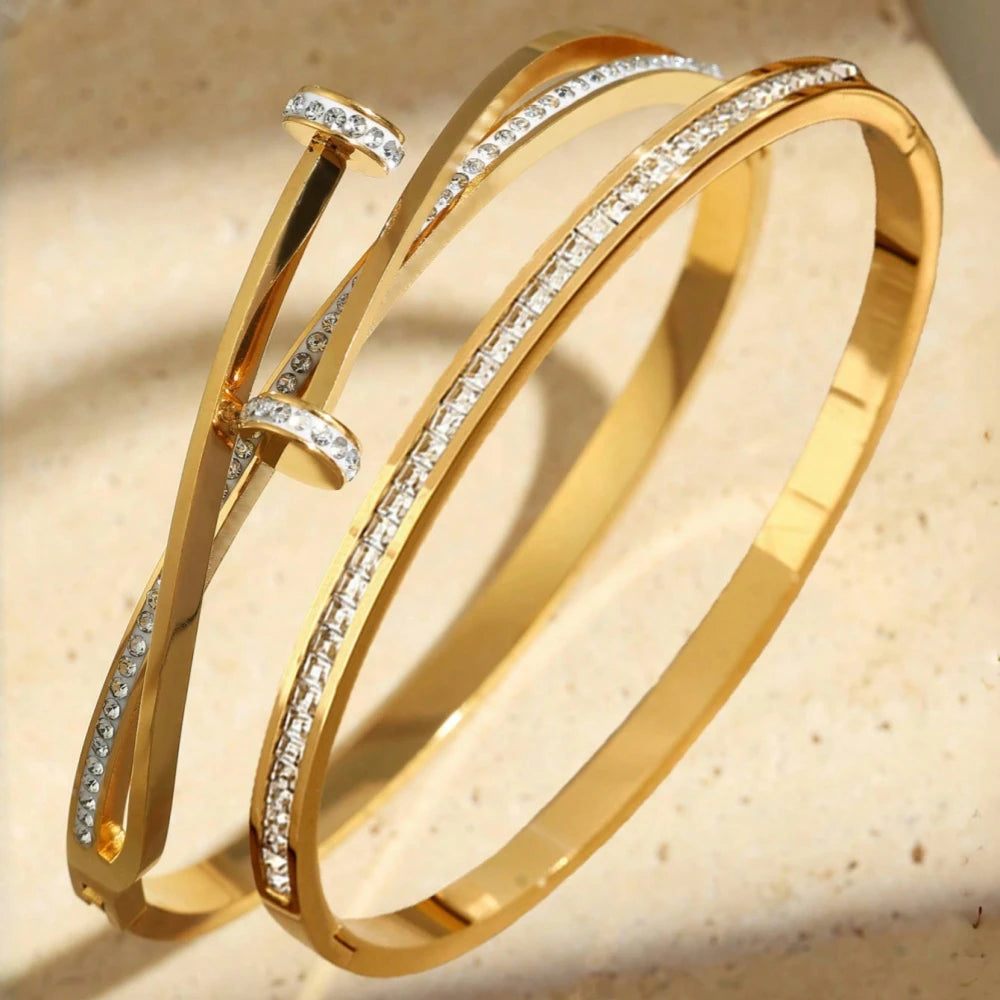 💛 2-teiliges Herzarmband-Set – 316L Edelstahl, vergoldet und wasserdicht