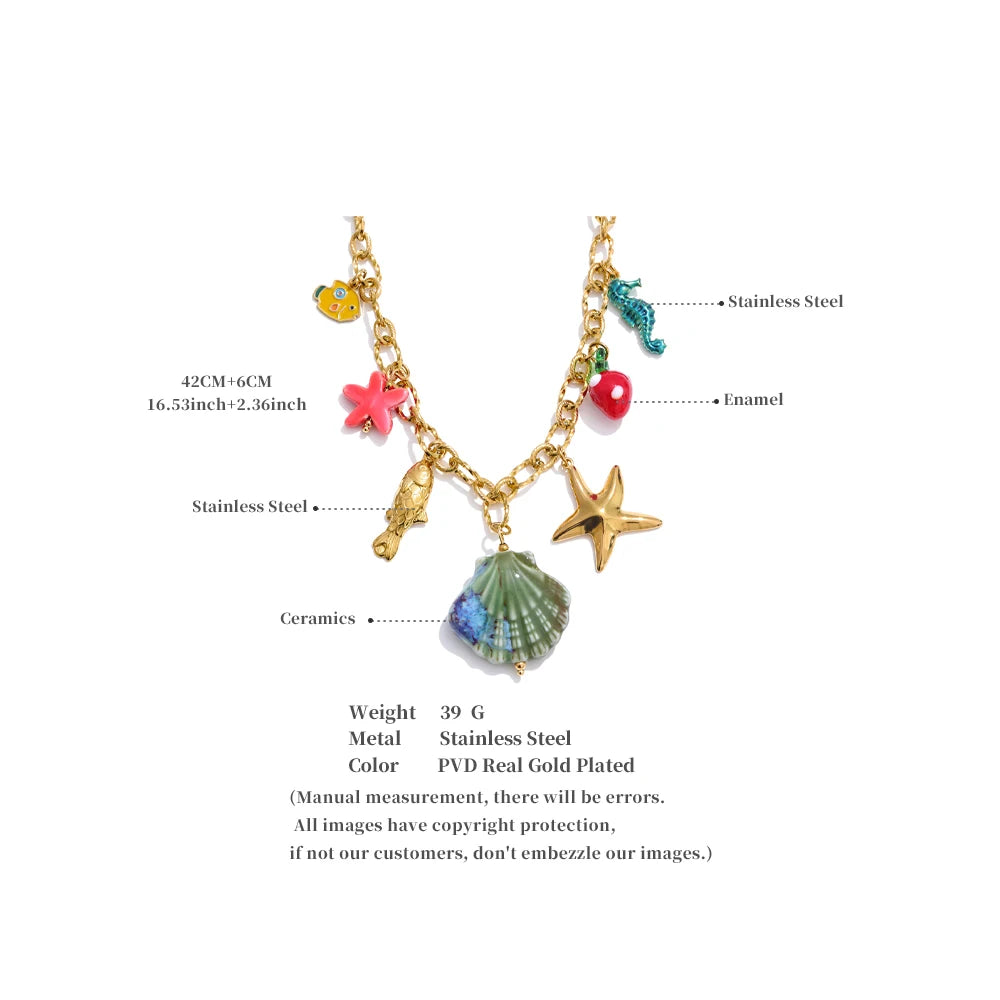 π 18k Gold Plated Yhpup Ocean Style Enamel Shell and Starfish Pendant Necklace β 2025 Summer Collection