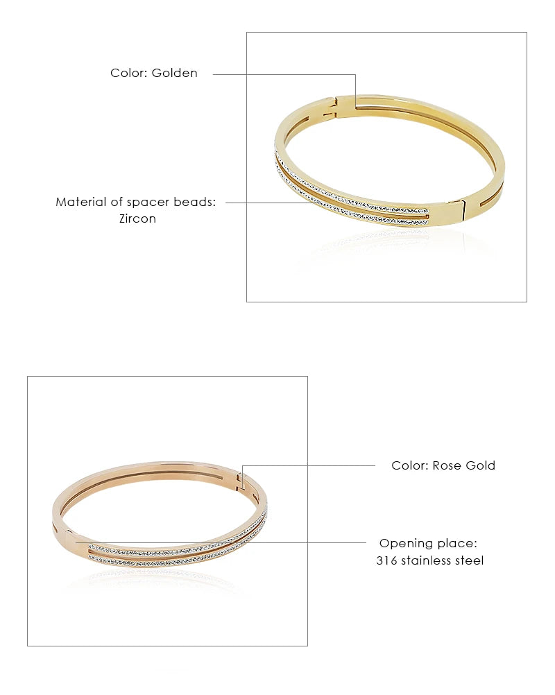 π 18K Gold Plated MOONLIGHT Cuff Bangle β Classic Titanium Steel Bracelet with Cubic Zirconia for Women