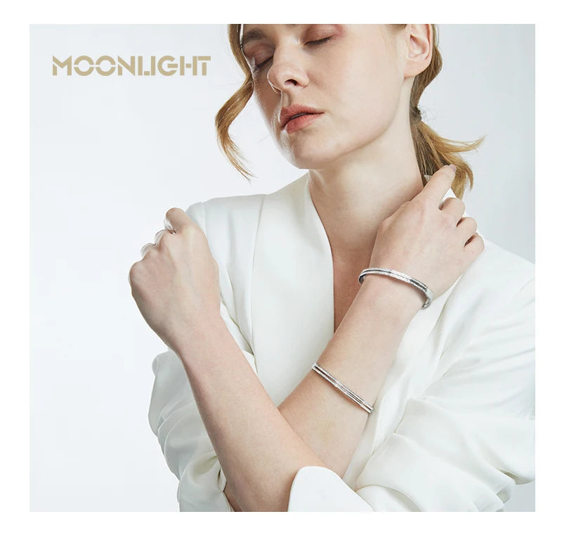 π 18K Gold Plated MOONLIGHT Cuff Bangle β Classic Titanium Steel Bracelet with Cubic Zirconia for Women