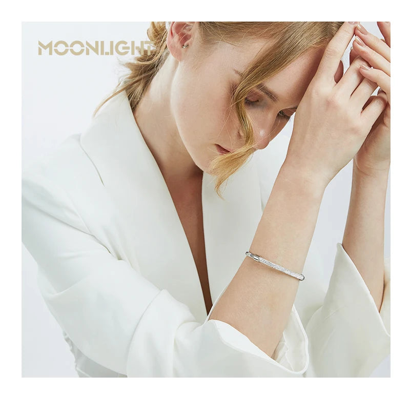π 18K Gold Plated MOONLIGHT Cuff Bangle β Classic Titanium Steel Bracelet with Cubic Zirconia for Women